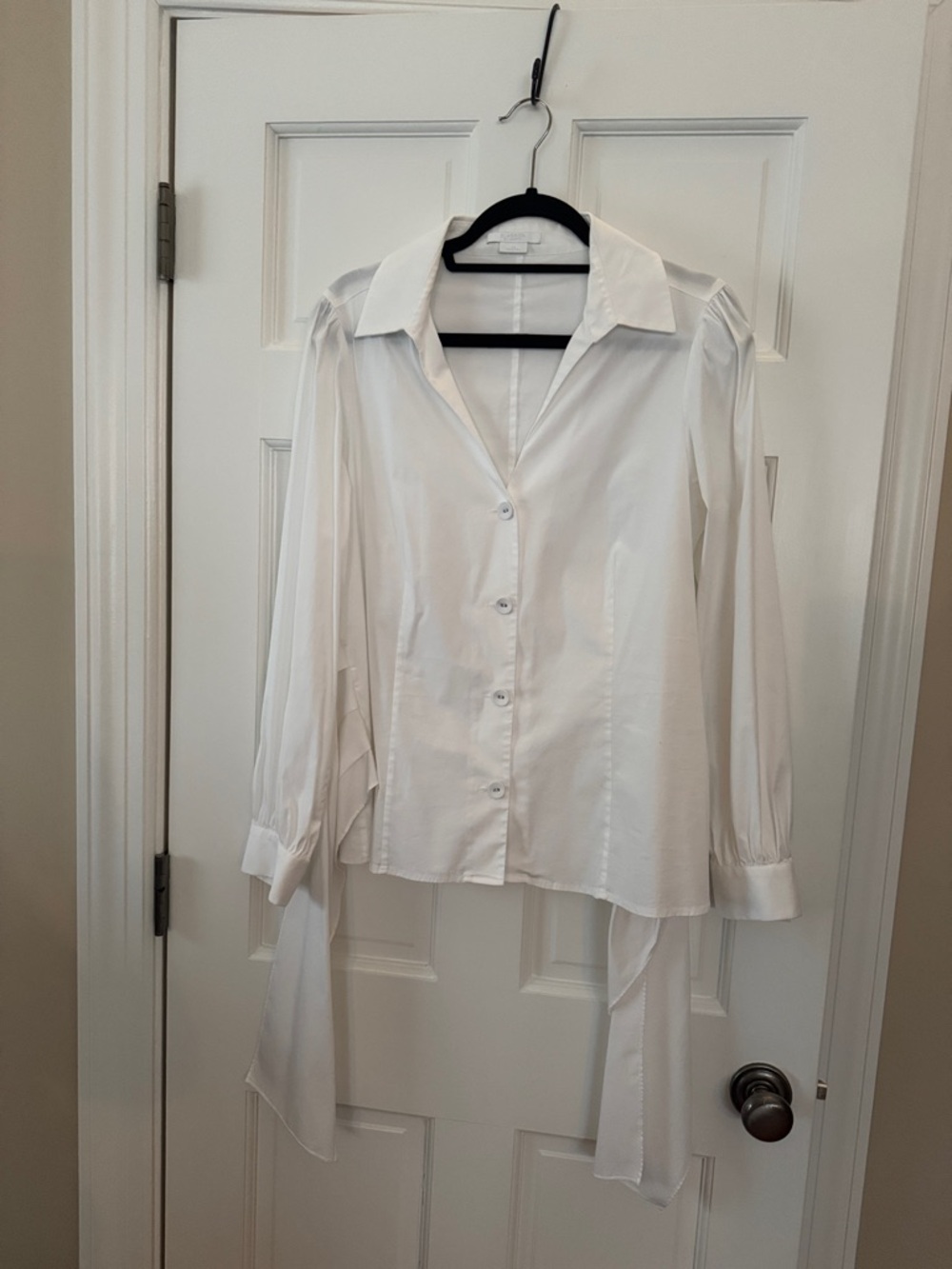 Classics by Worth white Button-Up Blouse with tie